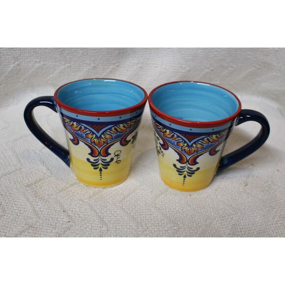 Euro Ceramica Zanzibar Hand Painted Collection (2) Coffee Cups (Pre-Owned) - Picture 2 of 4